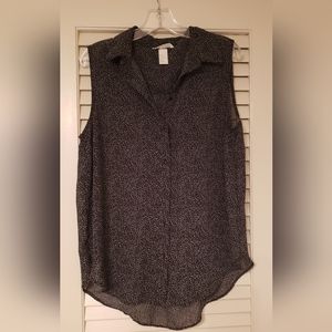 Black and white speckled sheer professional sleeveless blouse, H&M Size 12